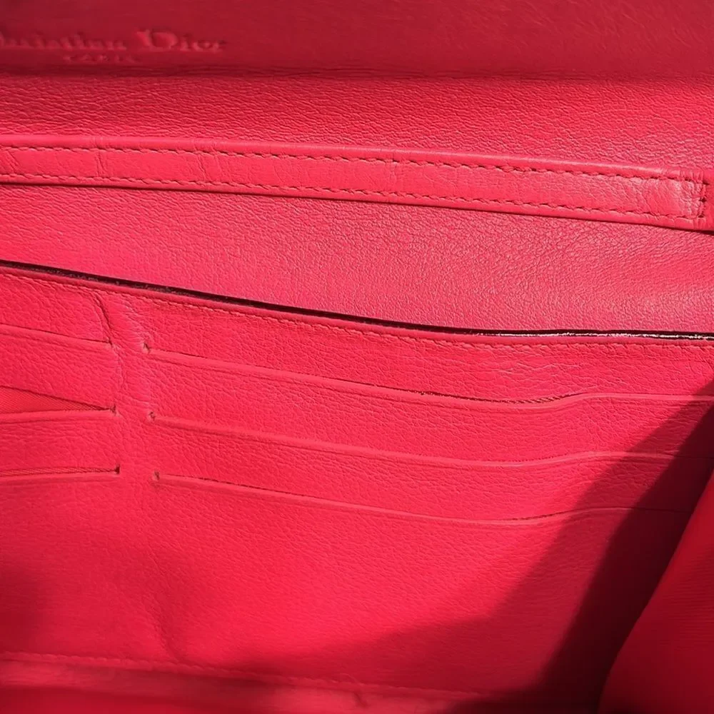 - Authentic Cristian Dior Leather Pink/Coral Wallet on a Chain